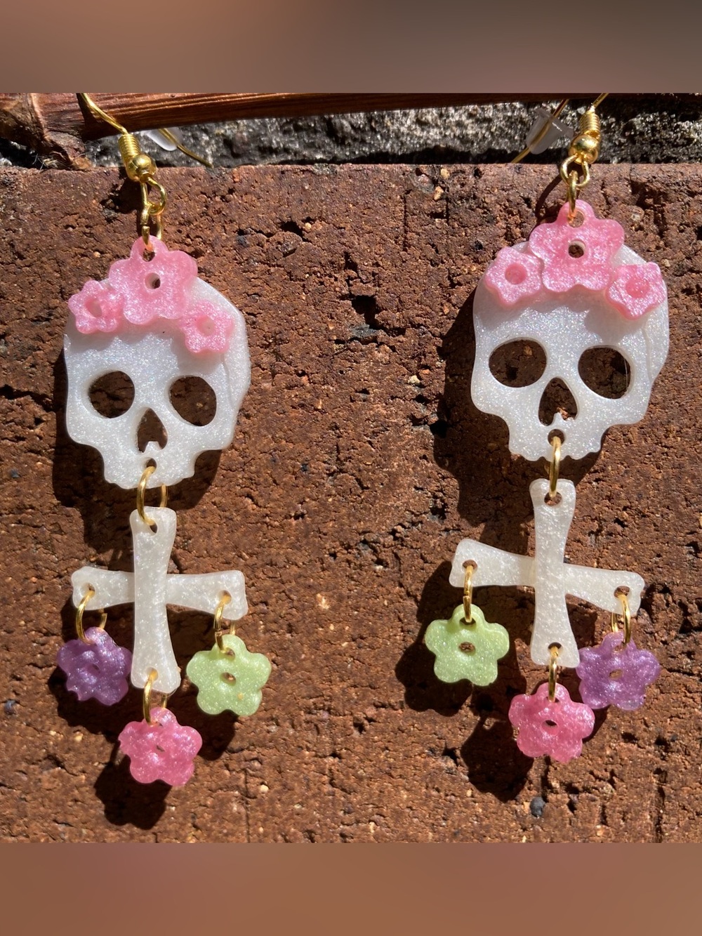 Floral Skull and Cross Bones Earrings